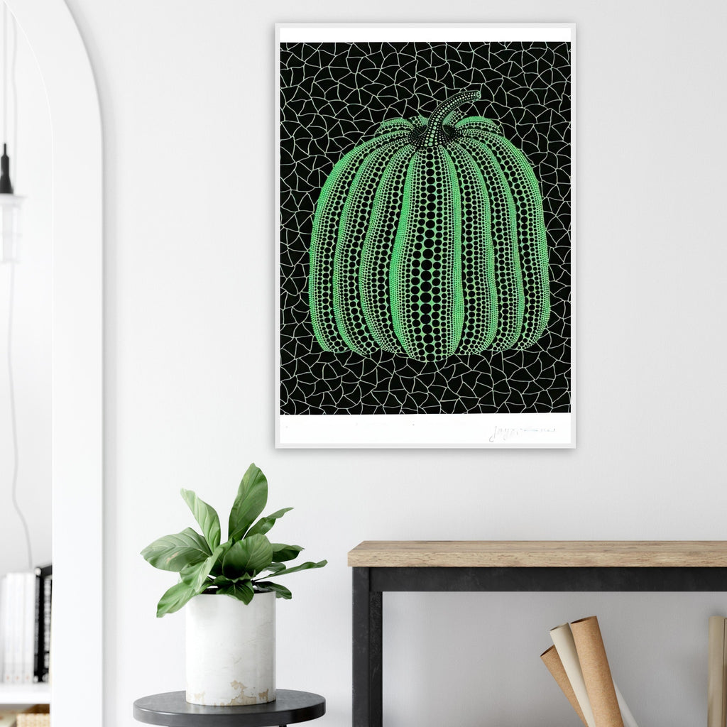 Yayoi Kusama framed print — In Pumpkin (GT) , the familiar pumpkin silhouette becomes a framework for Kusama’s pattern language
