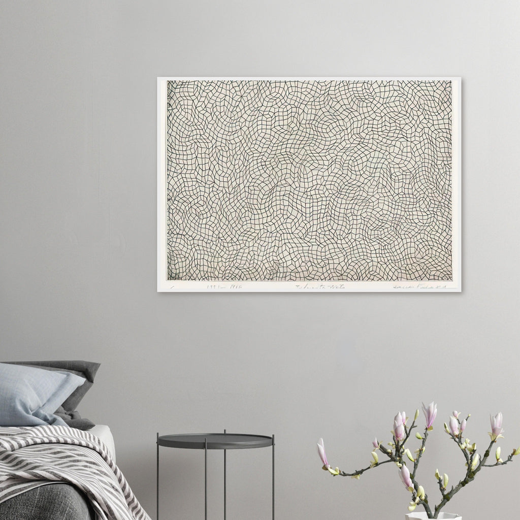 Yayoi Kusama framed print — Infinity Nets [Kusama 51] explores Kusama’s Infinity Net as a field built from countless repeated marks