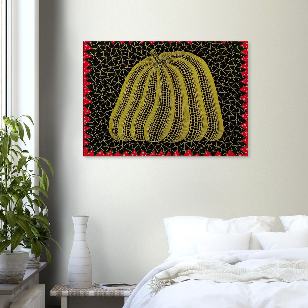 Yayoi Kusama canvas print — Citrouille I from Amour pour Toujours gives Kusama’s beloved pumpkin a celebratory role within a portfolio devoted to love