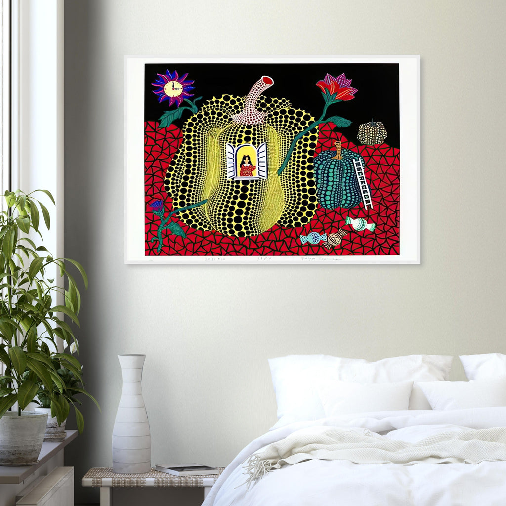Yayoi Kusama framed print — Hello (Image 2) is presented here as a poster based on Yayoi Kusama’s artwork