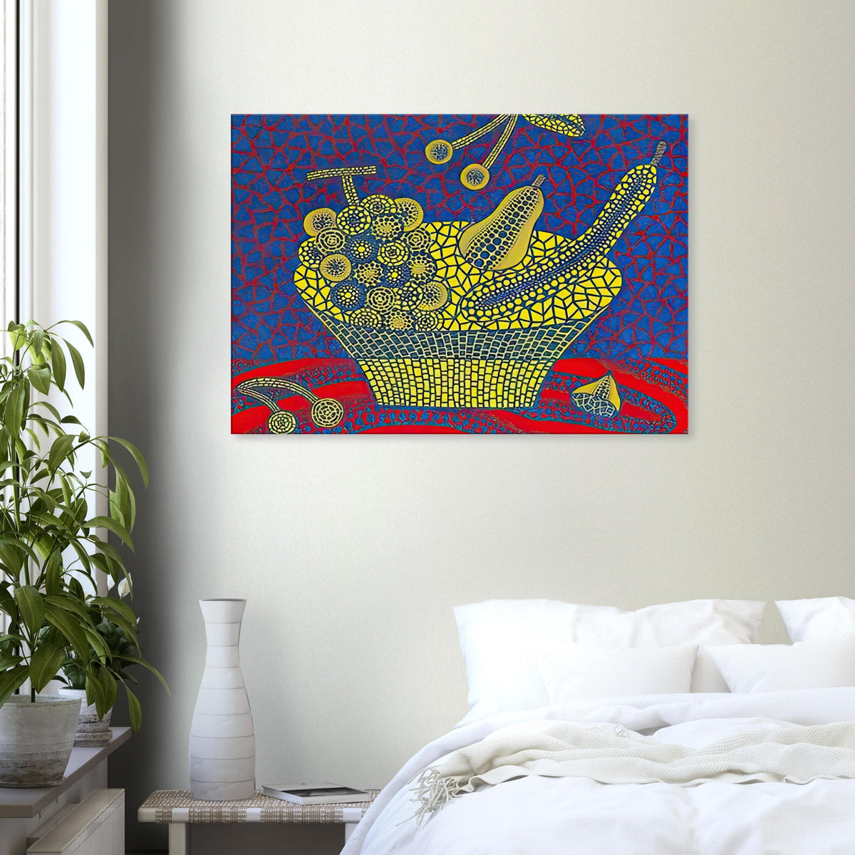 Yayoi Kusama canvas print — Fruit Basket (1) by Yayoi Kusama explores one of the artist’s recurring subjects: the abundance of ordinary fruit