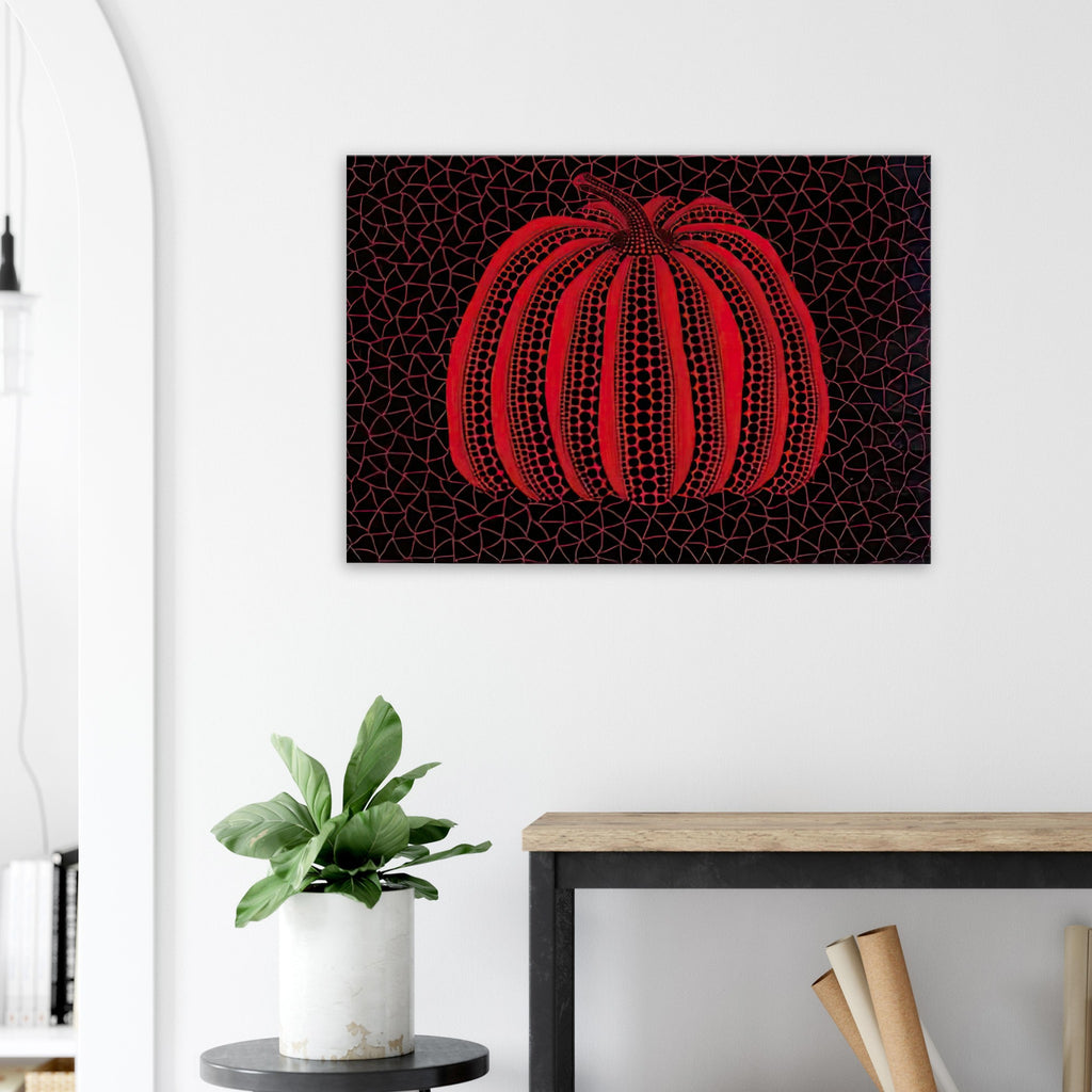 Yayoi Kusama canvas print — Pumpkin (RY) [Kusama 233] revisits Kusama’s best-known vegetable through the relationship between its distinctive form and repeating ornament