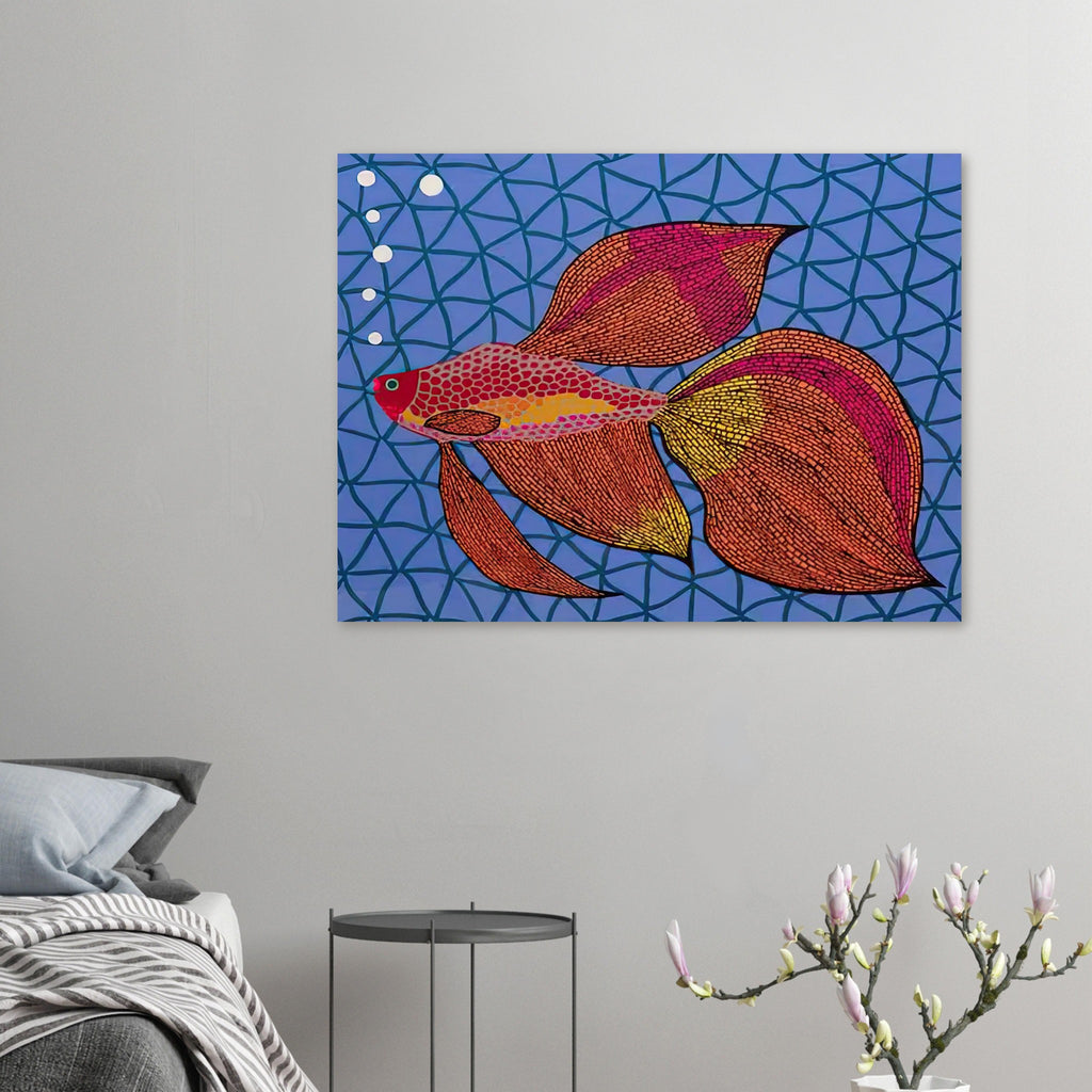 Yayoi Kusama poster — Goldfish shifts Kusama’s attention from land-based motifs to an aquatic creature whose graceful outline invites a playful graphic treatment