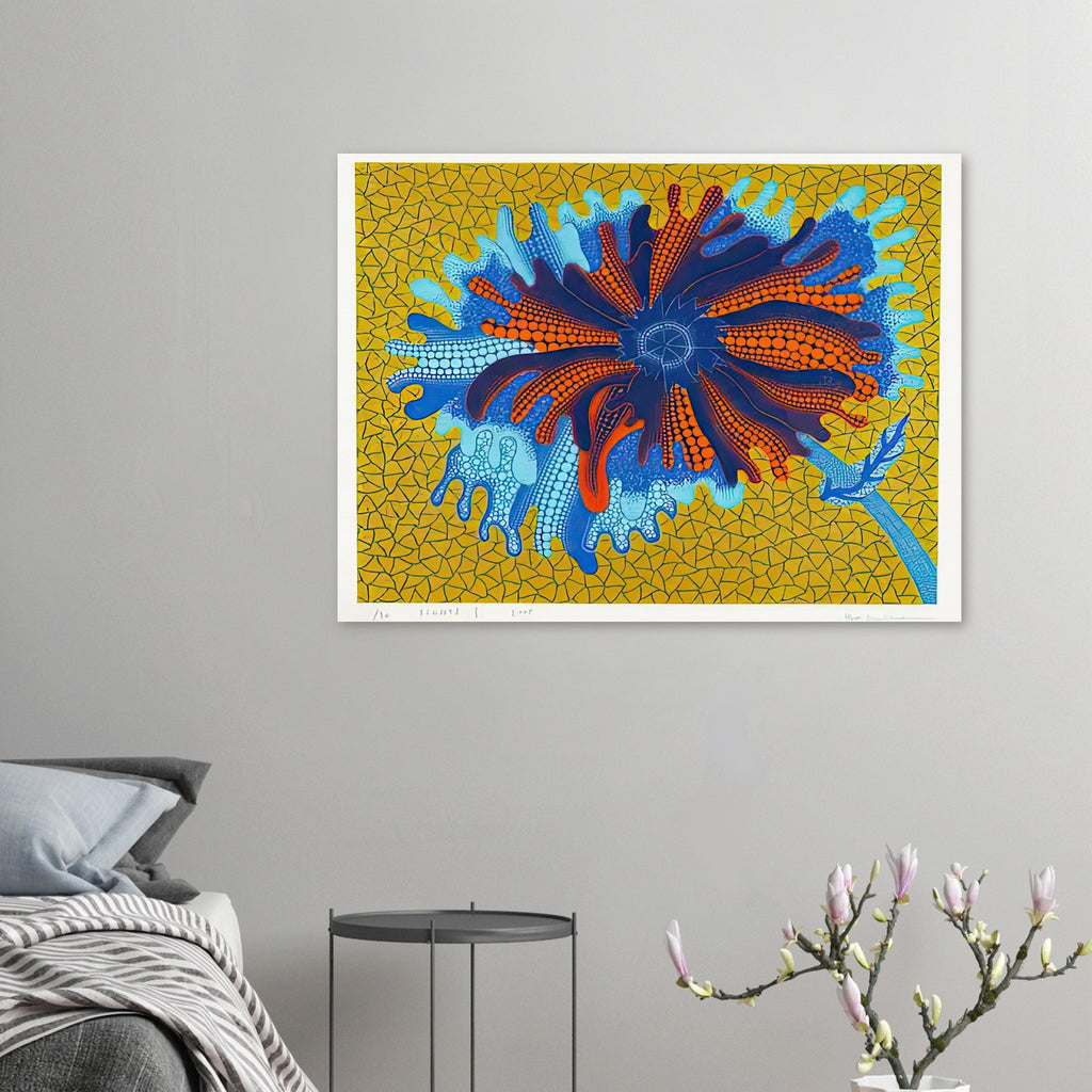 Yayoi Kusama poster — Flower (B) treats a single flowering motif as a complete visual world