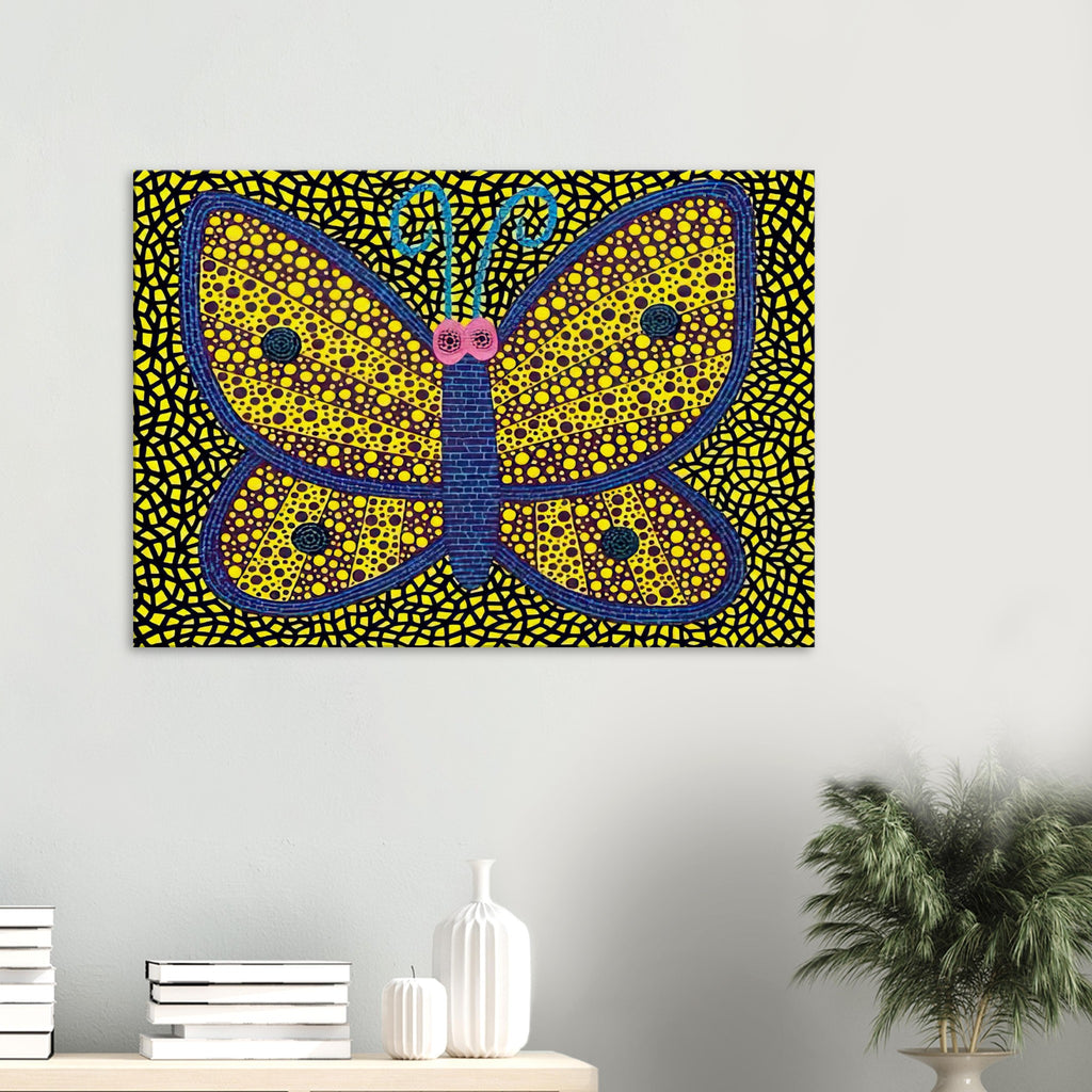 Yayoi Kusama canvas print — Papillon I from Amour pour Toujours explores the butterfly as a symbol of delicacy and transformation