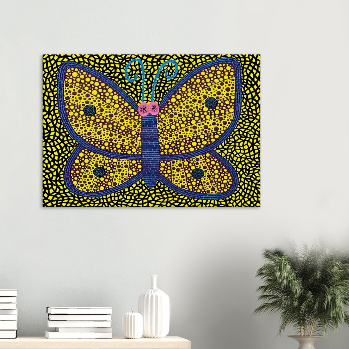 Yayoi Kusama canvas print — Papillon I from Amour pour Toujours explores the butterfly as a symbol of delicacy and transformation
