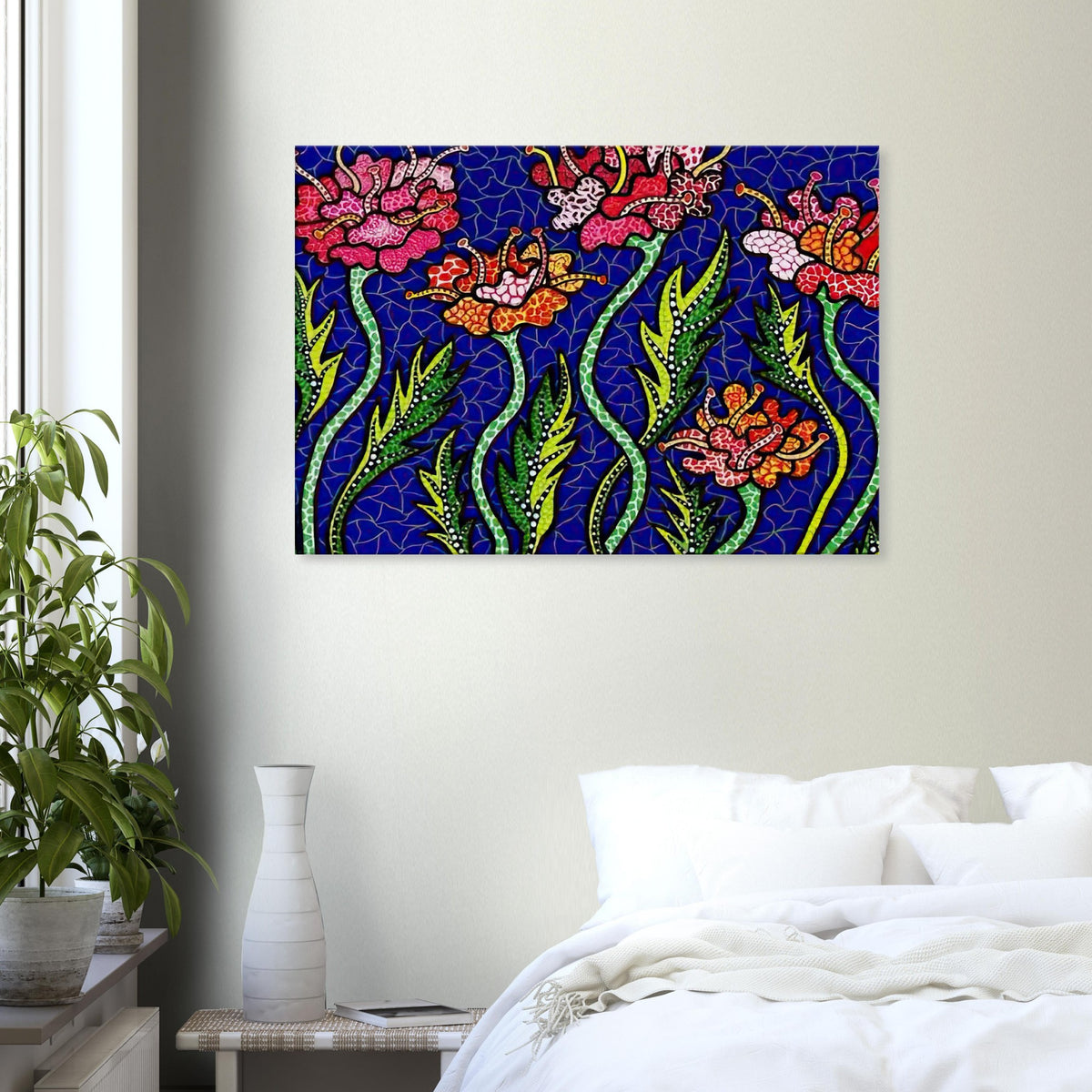 Yayoi Kusama canvas print — Summer Flowers brings a seasonal specificity to Kusama’s botanical imagery, suggesting a moment of warmth and vigorous bloom