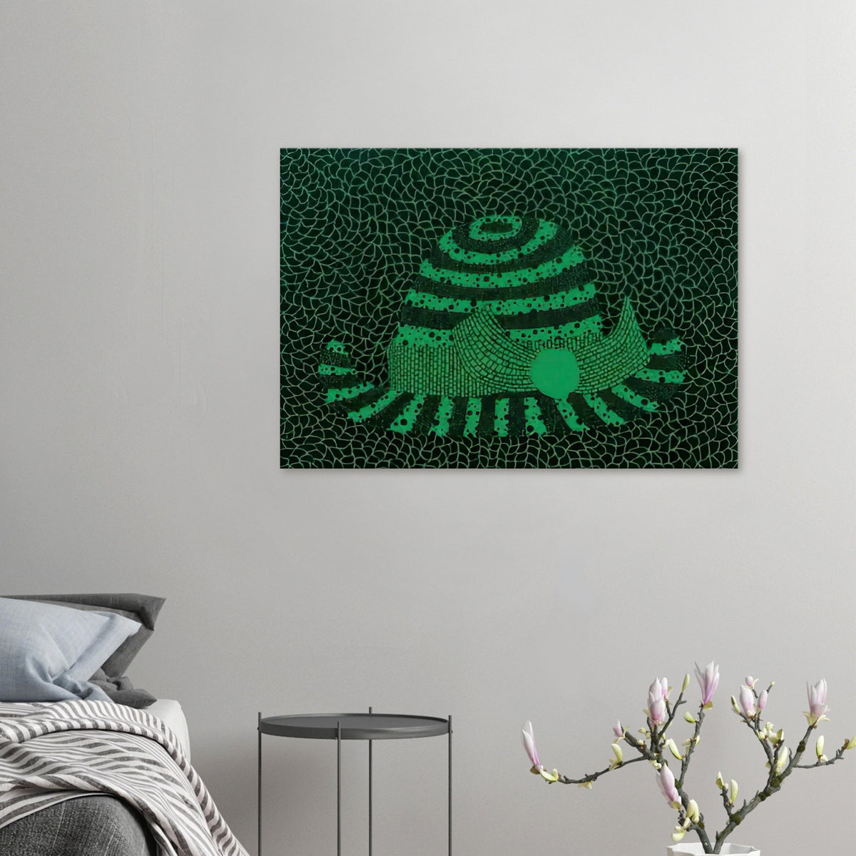 Yayoi Kusama canvas print — Hat (Green) presents a familiar accessory as an exercise in changing color and graphic character