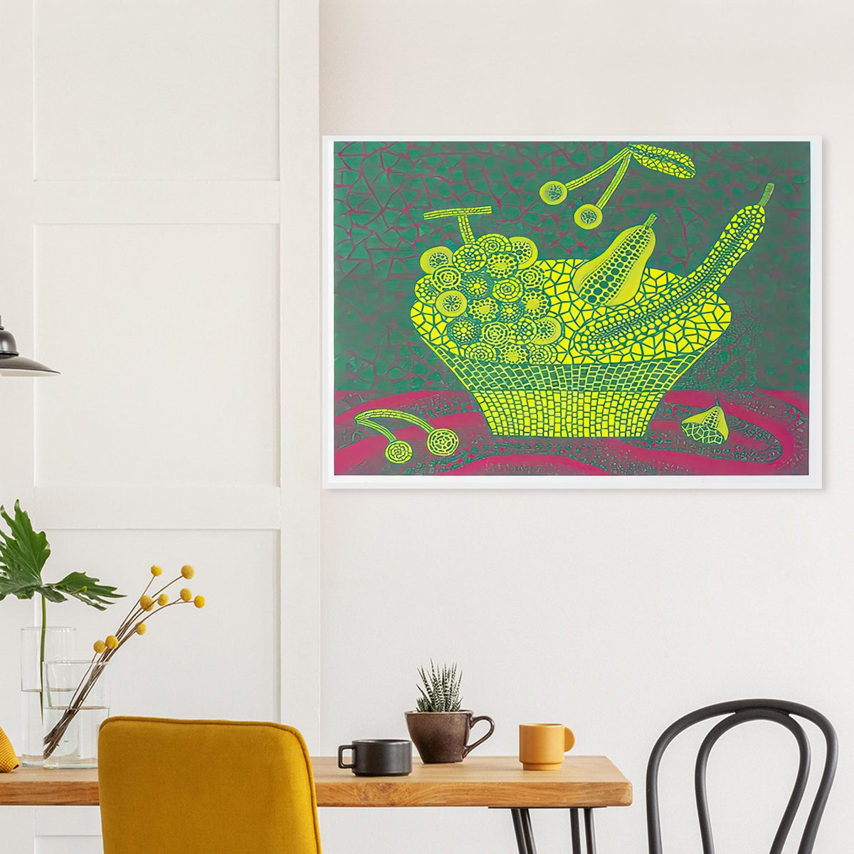 Yayoi Kusama framed print — Fruit Basket (4) by Yayoi Kusama explores one of the artist’s recurring subjects: the abundance of ordinary fruit