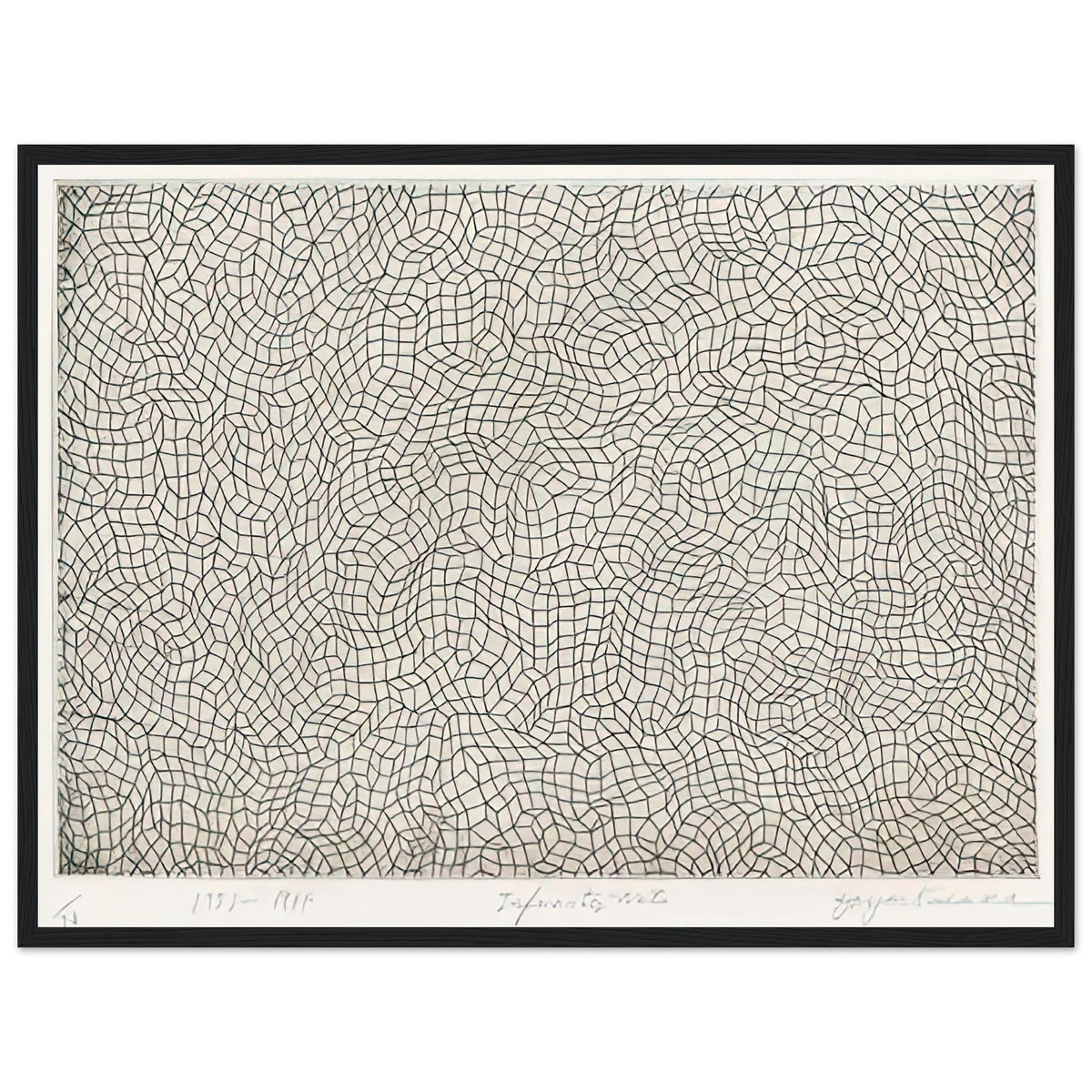 Yayoi Kusama framed print — Infinity Nets [Kusama 51] explores Kusama’s Infinity Net as a field built from countless repeated marks, black frame, 45x60 cm / 18x24″