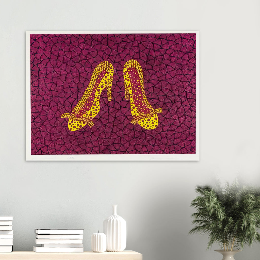 Yayoi Kusama poster — High Heels (2) makes a fashion accessory the protagonist of a Kusama print