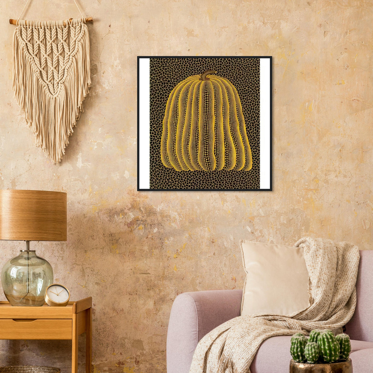 Yayoi Kusama framed print — Pumpkin (Yellow T, Kusama 147) belongs to the yellow pumpkin family that has become central to Kusama’s international image