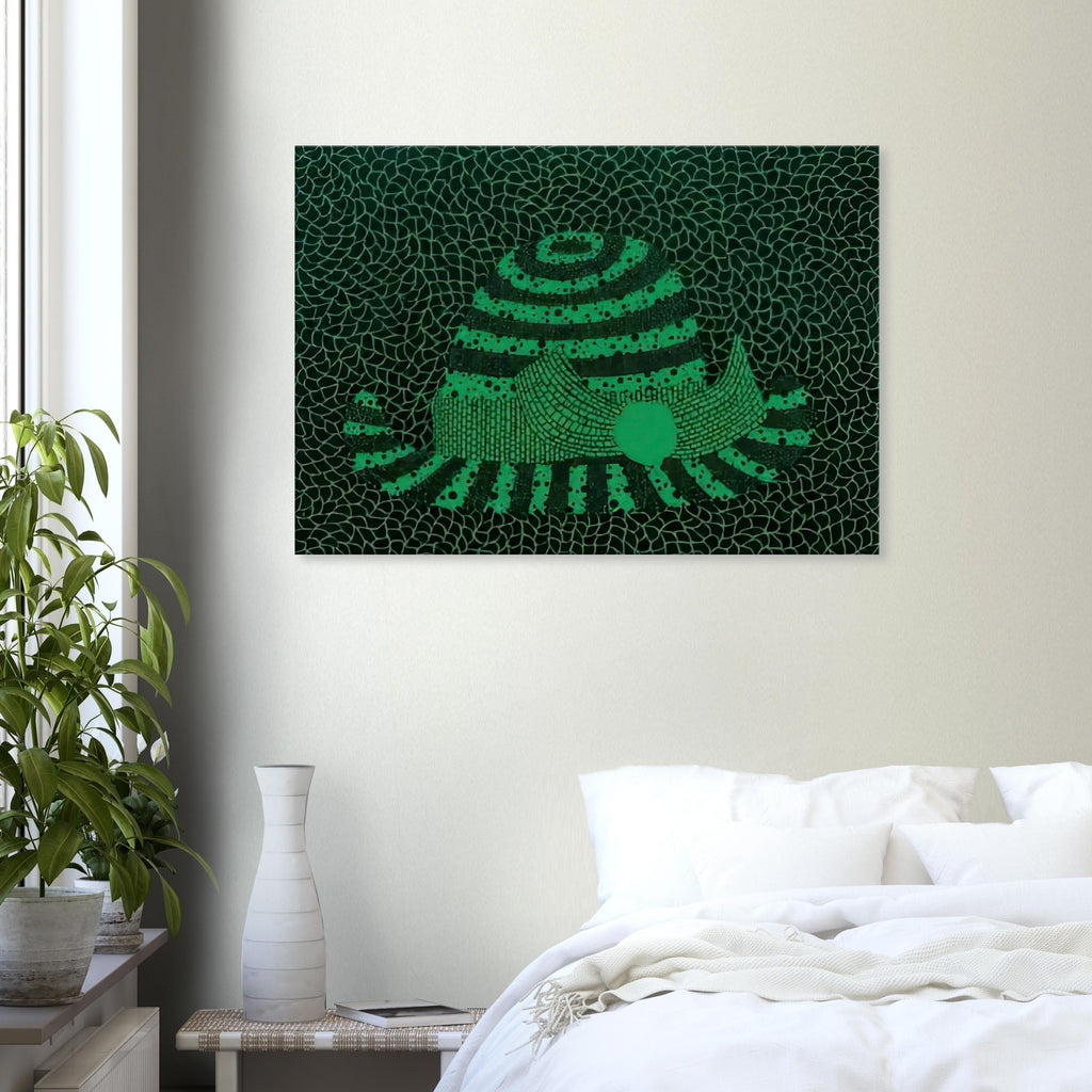 Yayoi Kusama canvas print — Hat (Green) presents a familiar accessory as an exercise in changing color and graphic character