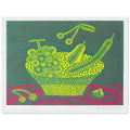 Yayoi Kusama framed print — Fruit Basket (4) by Yayoi Kusama explores one of the artist’s recurring subjects: the abundance of ordinary fruit, white frame, 30x40 cm / 12x16″
