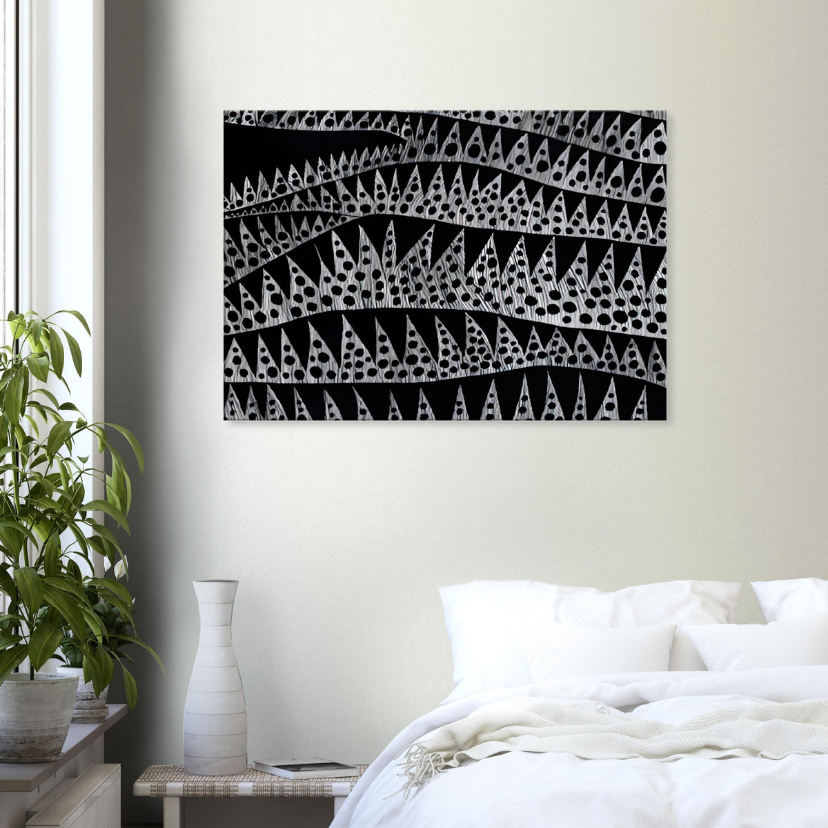 Yayoi Kusama canvas print — Waves (TWXZO) approaches the motion of water as a patterned, repeating event