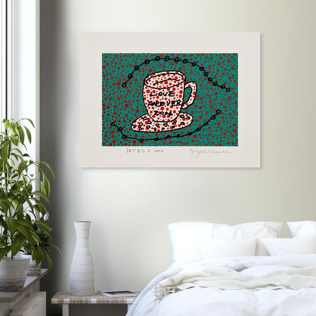 Yayoi Kusama poster — Morning Is Here (D) joins a series of compact 2004 prints in which the beginning of the day becomes a subject for personal symbols and tightly controlled graphic