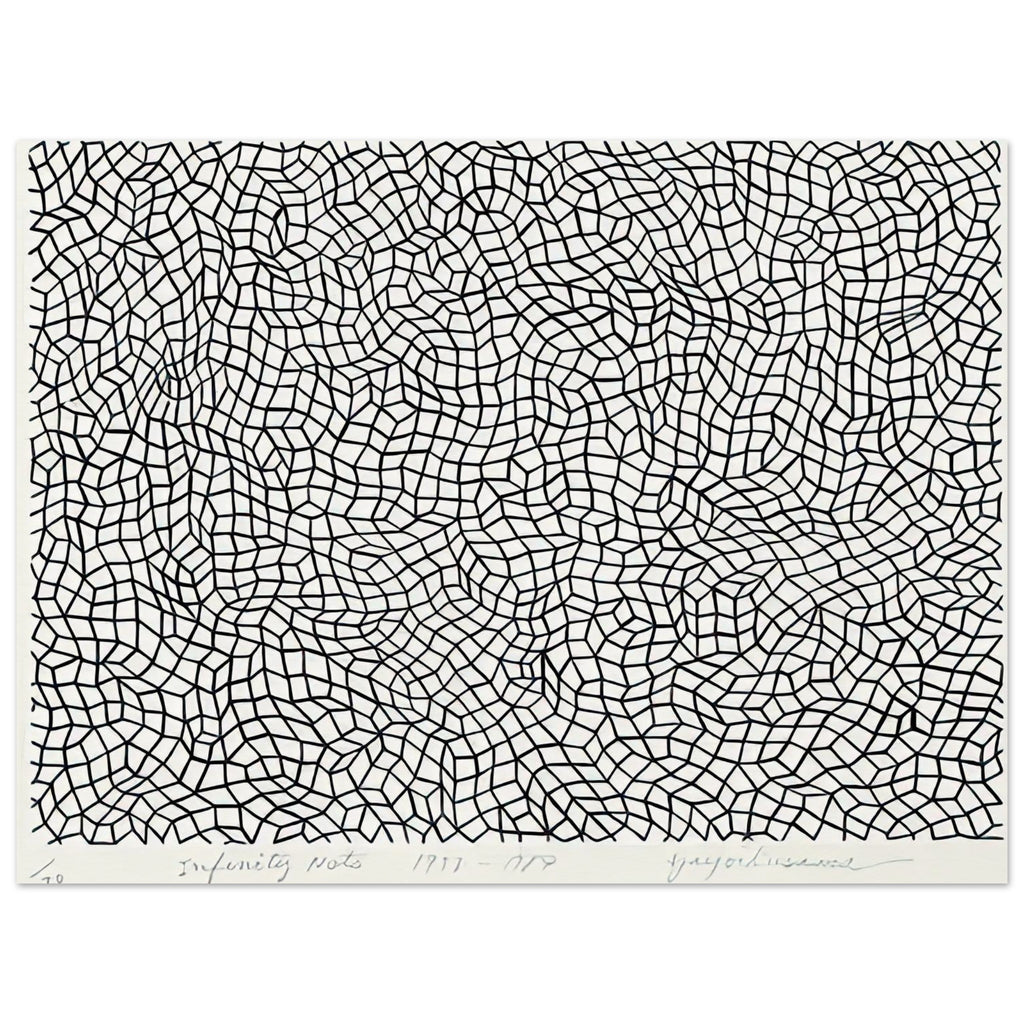 Yayoi Kusama poster — Infinity Nets [Kusama 48] explores Kusama’s Infinity Net as a field built from countless repeated marks, 15x20 cm / 6x8″