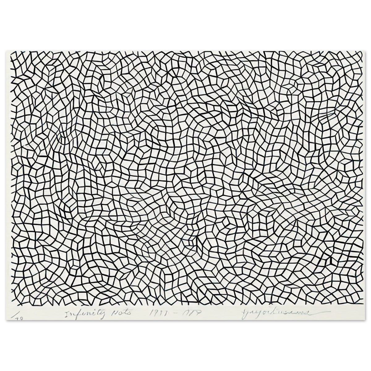 Yayoi Kusama poster — Infinity Nets [Kusama 48] explores Kusama’s Infinity Net as a field built from countless repeated marks, 15x20 cm / 6x8″