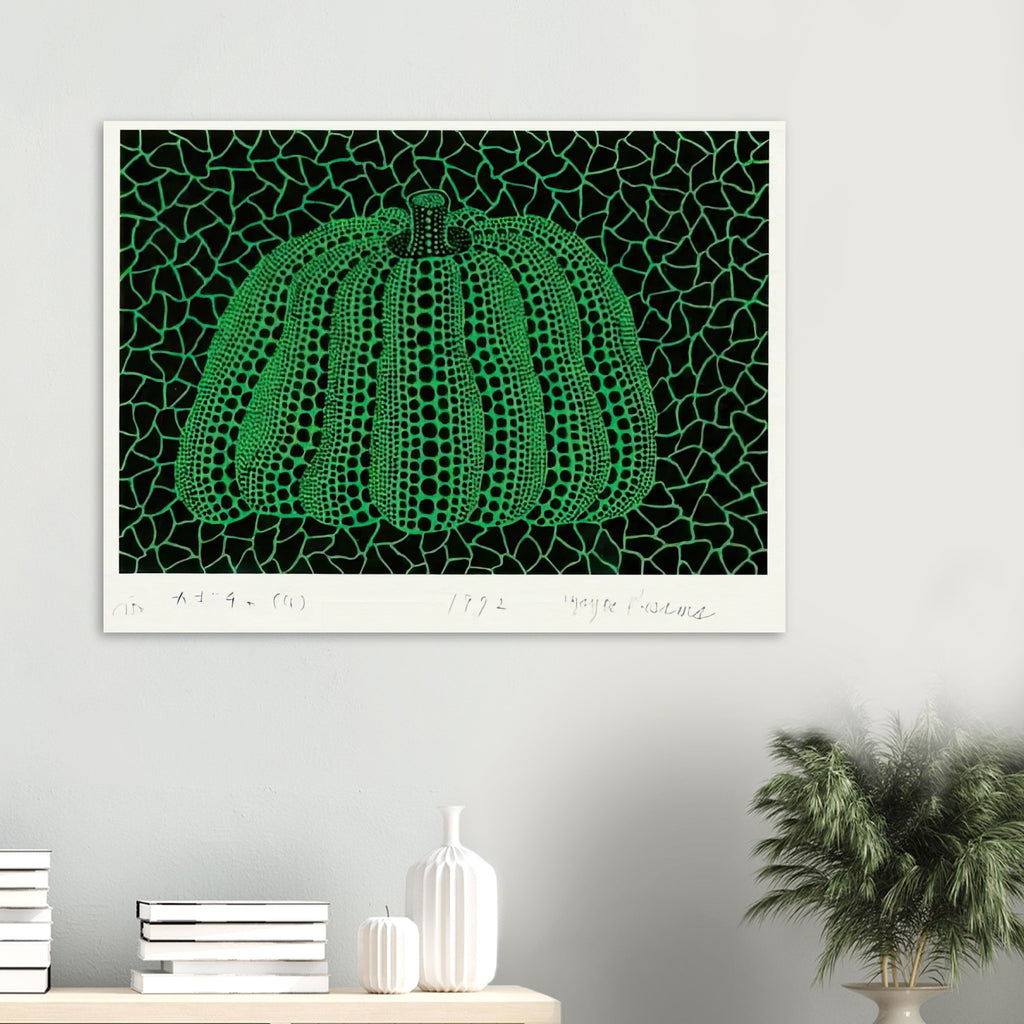 Yayoi Kusama poster — Pumpkin (G) [Kusama 151] revisits Kusama’s best-known vegetable through the relationship between its distinctive form and repeating ornament