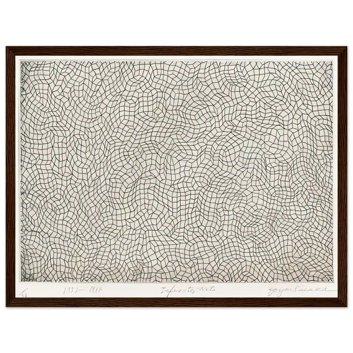 Yayoi Kusama framed print — Infinity Nets [Kusama 51] explores Kusama’s Infinity Net as a field built from countless repeated marks, dark wood frame, 30x40 cm / 12x16″