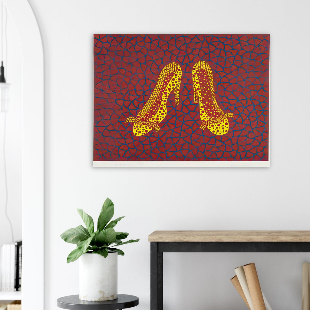 Yayoi Kusama poster — High Heels (1) makes a fashion accessory the protagonist of a Kusama print