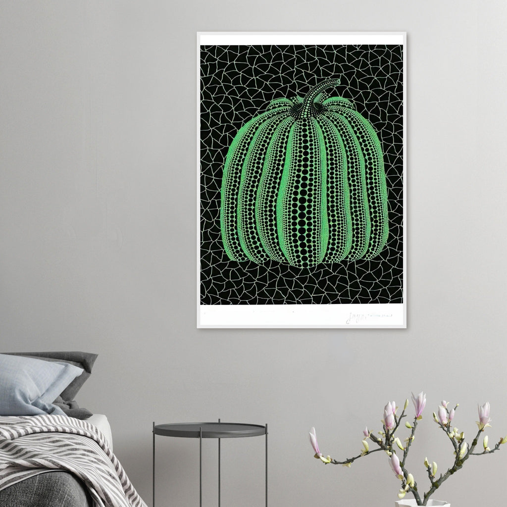 Yayoi Kusama framed print — In Pumpkin (GT) , the familiar pumpkin silhouette becomes a framework for Kusama’s pattern language