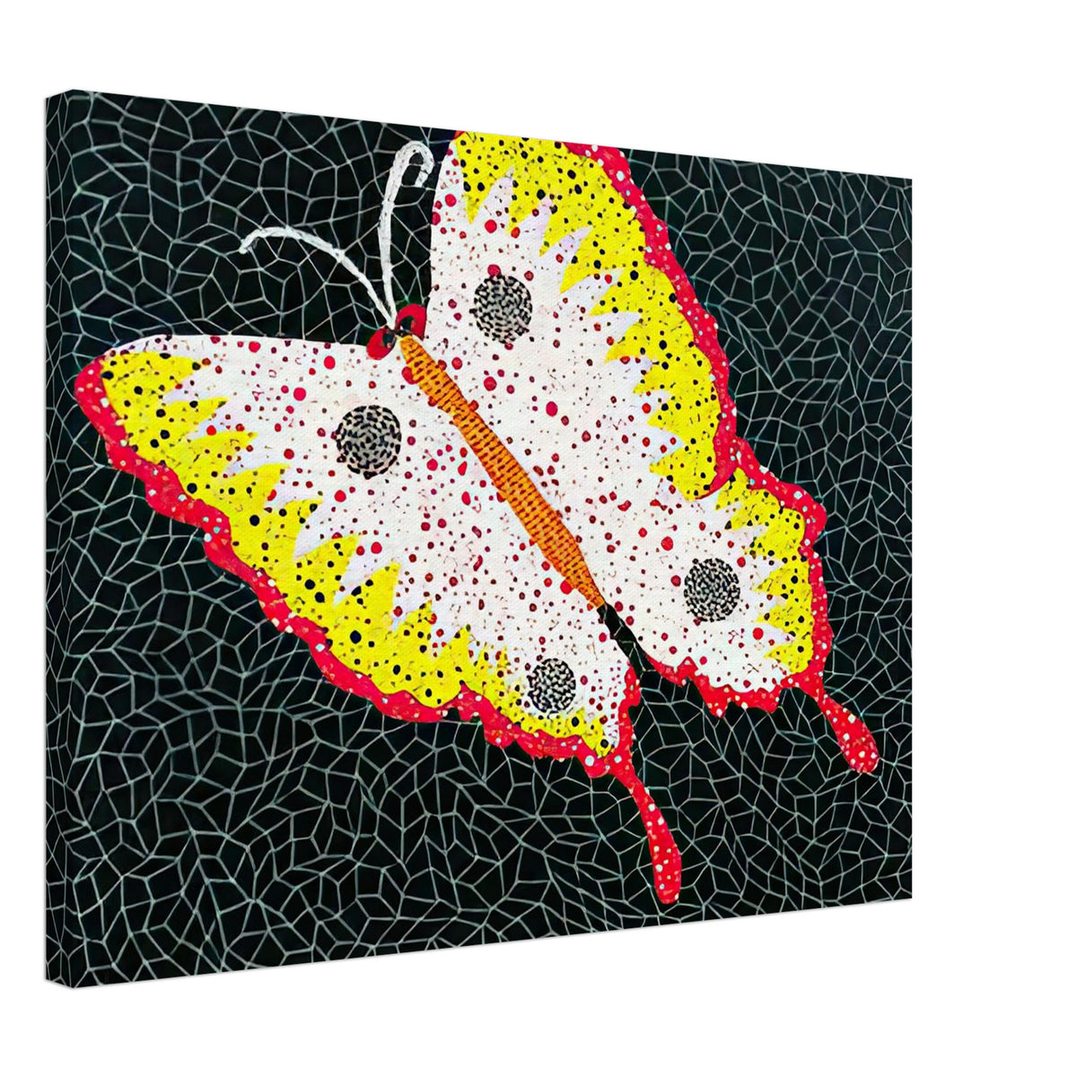 Yayoi Kusama canvas print — Butterfly [Kusama 81] by Yayoi Kusama takes the lightness of a butterfly and gives it graphic intensity through pattern, 45x60 cm / 18x24″