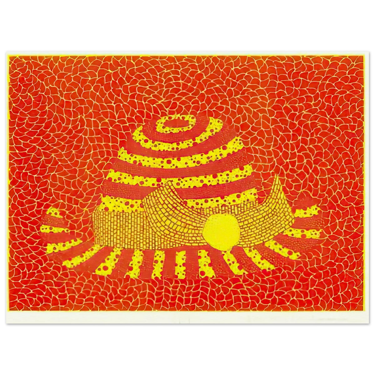 Yayoi Kusama poster — Hat (Orange) presents a familiar accessory as an exercise in changing color and graphic character, 15x20 cm / 6x8″