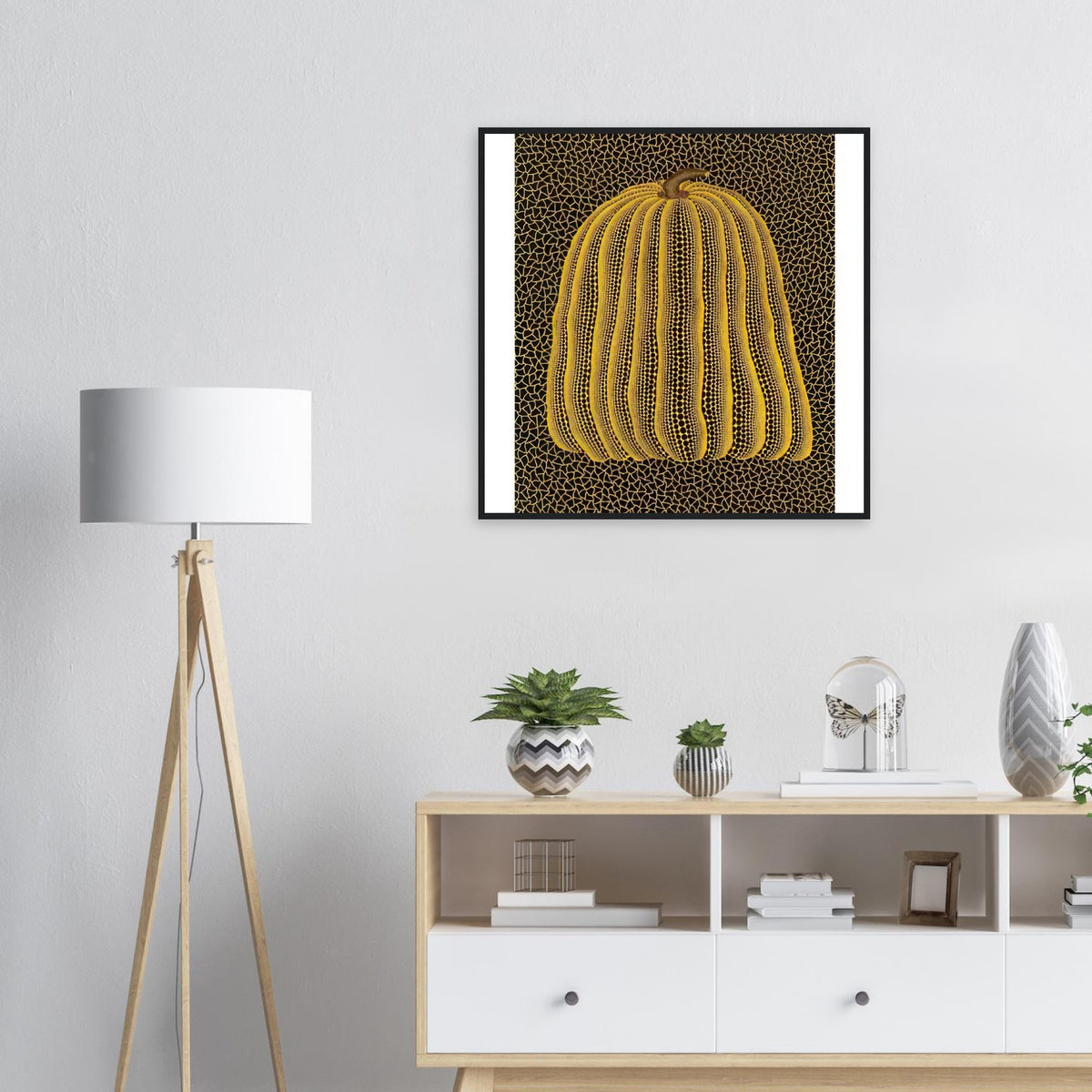 Yayoi Kusama framed print — Pumpkin (Yellow T, Kusama 147) belongs to the yellow pumpkin family that has become central to Kusama’s international image