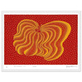 Yayoi Kusama framed print — Dancing Pumpkin (YOR) [Kusama 321] presents the gourd as a figure in motion, white frame, 30x40 cm / 12x16″