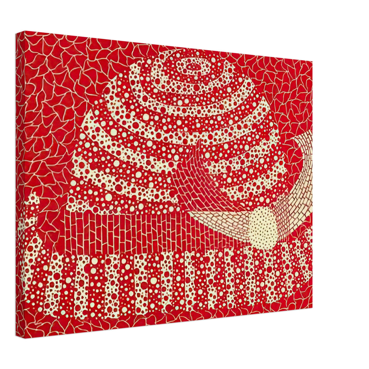 Yayoi Kusama canvas print — Hat (Red) presents a familiar accessory as an exercise in changing color and graphic character, 45x60 cm / 18x24″