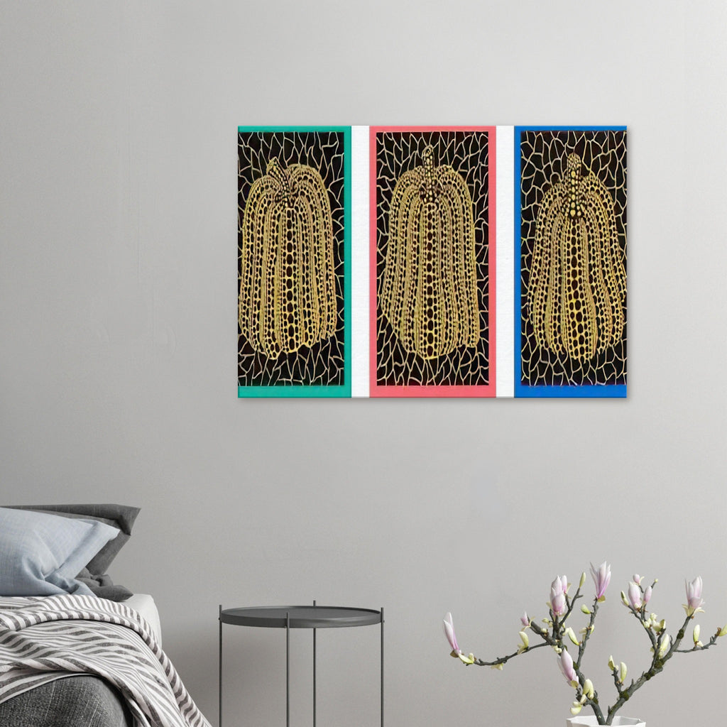 Yayoi Kusama canvas print — Pumpkins [Kusama 146] shifts the emphasis from a single gourd to a plural subject