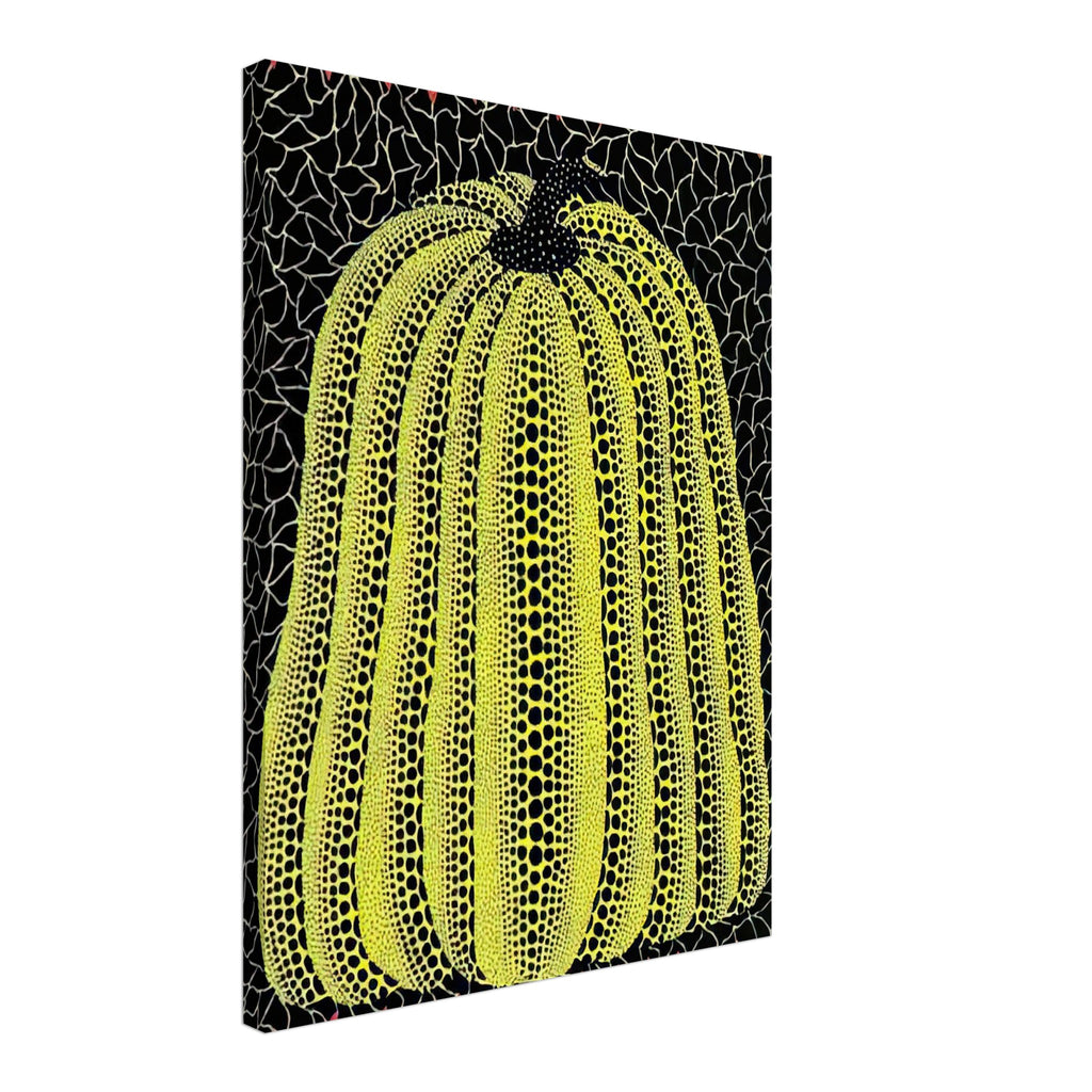 Yayoi Kusama canvas print — In this early-numbered yellow pumpkin listing, the cheerful color suggests the warmth Kusama associates with her favorite gourd, 45x60 cm / 18x24″