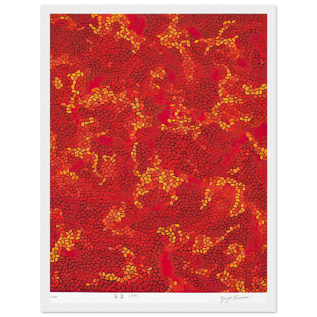 Yayoi Kusama framed print — The title Madder-Colored Cloud combines a particular color association with an atmospheric, shifting form, white frame, 30x40 cm / 12x16″