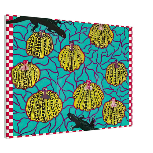 Yayoi Kusama canvas print — Black Lizards introduces a less familiar animal motif into Kusama’s vocabulary of living creatures and repeating patterns, 70x100 cm / 28x40″