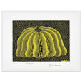 Yayoi Kusama framed print — Pumpkin 2000 (Yellow) uses a yellow treatment to reinterpret one of Kusama’s most affectionate subjects, white frame, 30x40 cm / 12x16″