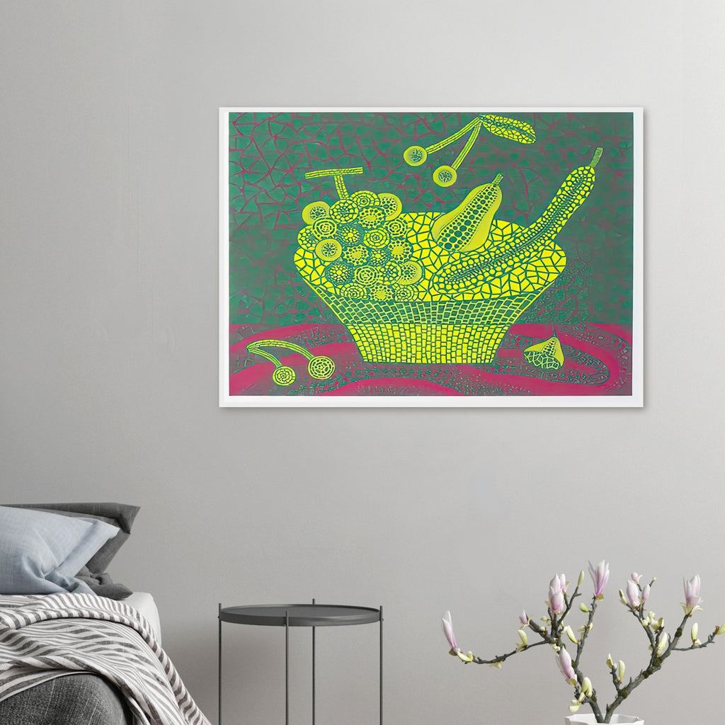 Yayoi Kusama framed print — Fruit Basket (4) by Yayoi Kusama explores one of the artist’s recurring subjects: the abundance of ordinary fruit
