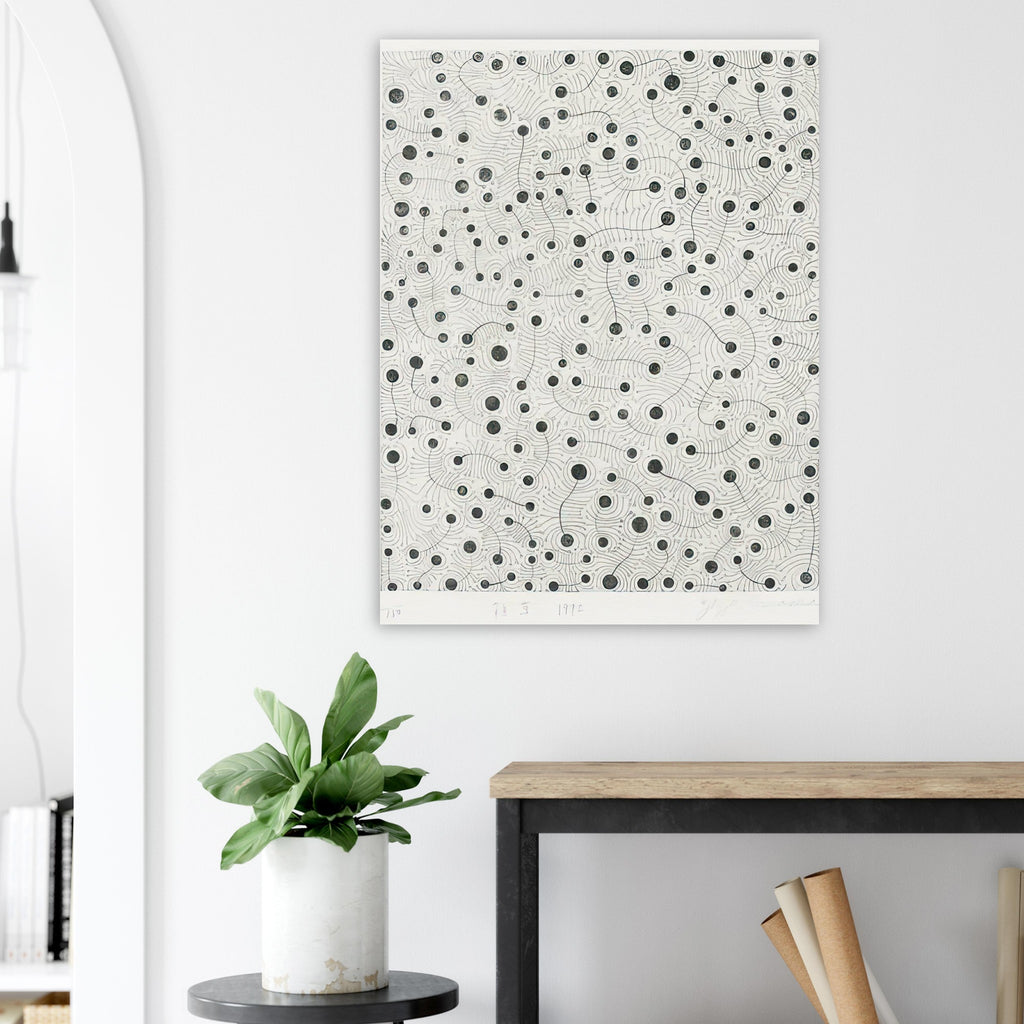 Yayoi Kusama poster — Plants that grow without invitation become the protagonists of Weeds