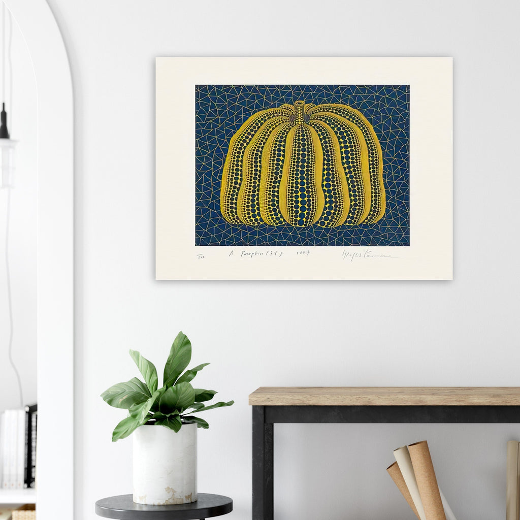 Yayoi Kusama poster — Pumpkin (BY) [Kusama 319] revisits Kusama’s best-known vegetable through the relationship between its distinctive form and repeating ornament