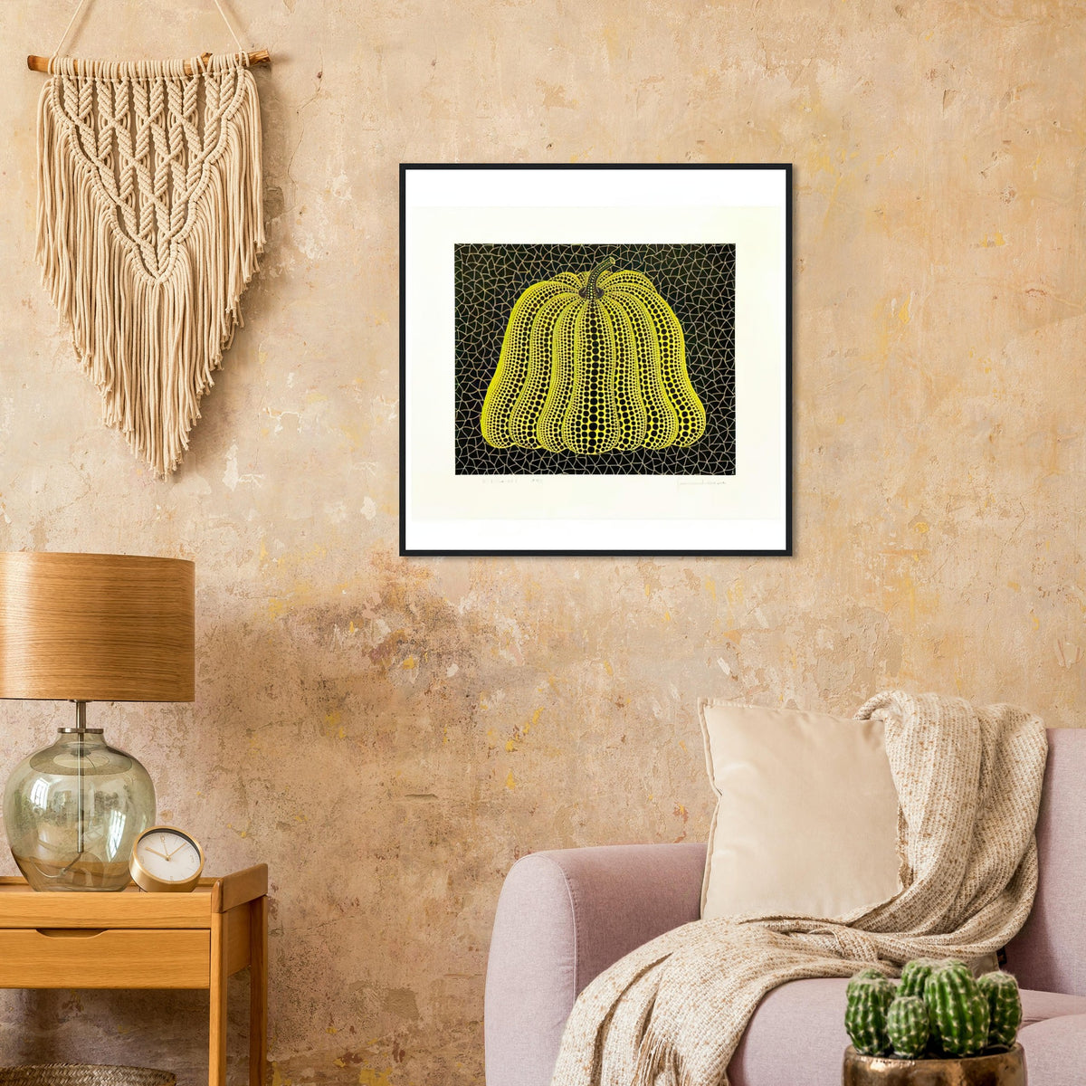 Yayoi Kusama framed print — Pumpkin MY sits alongside Pumpkin MT in Kusama’s printmaking but remains its own image