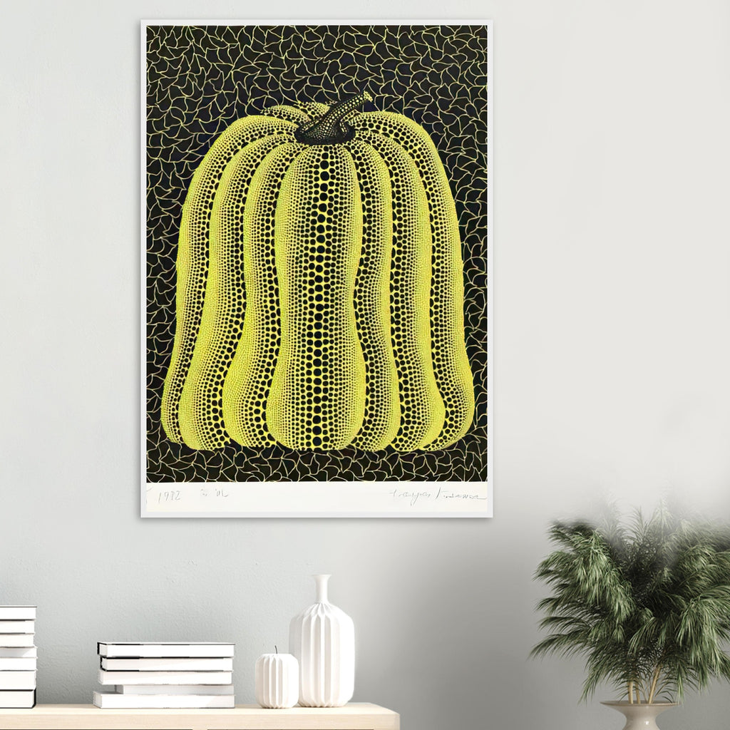 Yayoi Kusama framed print — Pumpkin (Yellow) [Kusama 16] offers another iteration of the artist’s familiar golden gourd