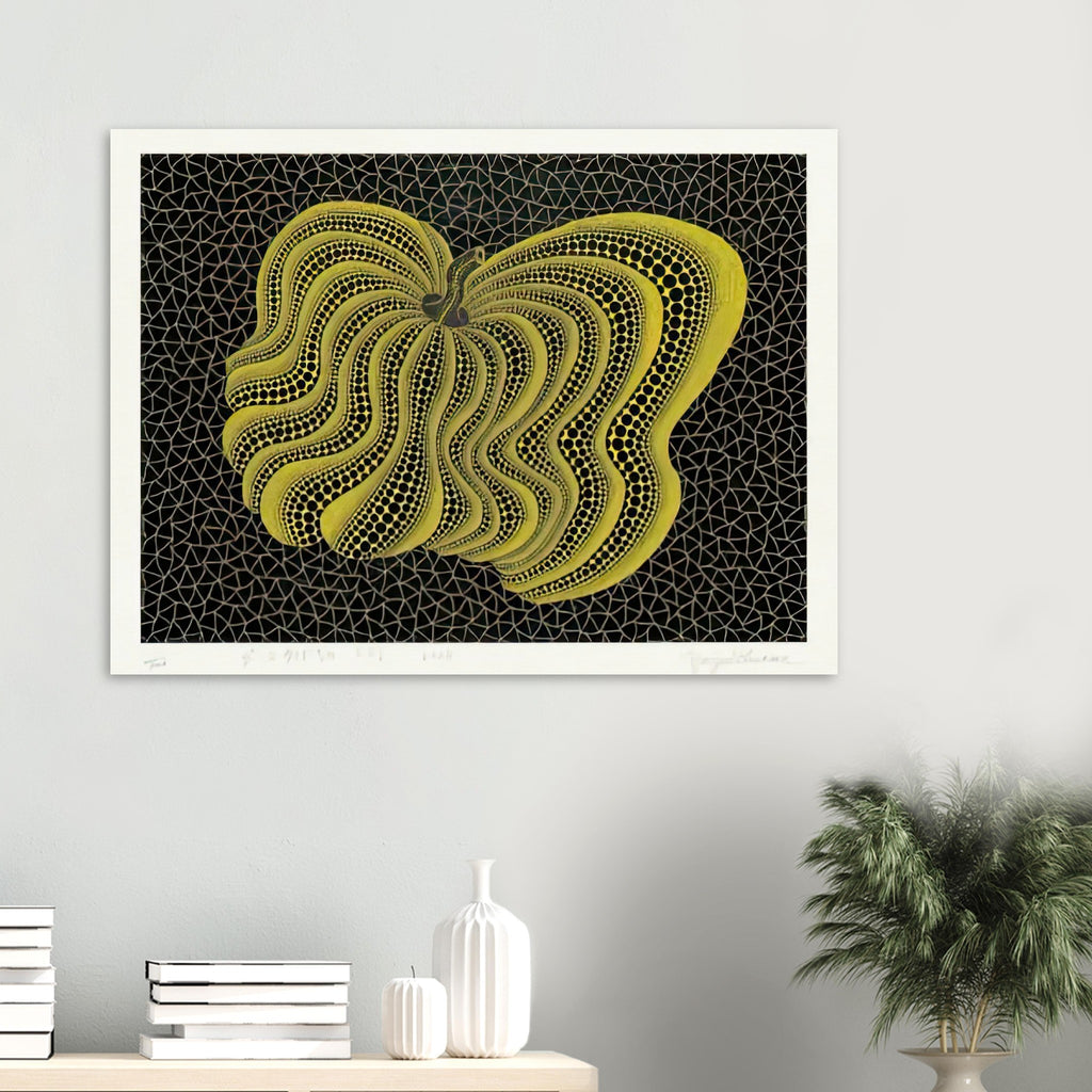 Yayoi Kusama poster — Dancing Pumpkin (YBL) [Kusama 320] presents the gourd as a figure in motion