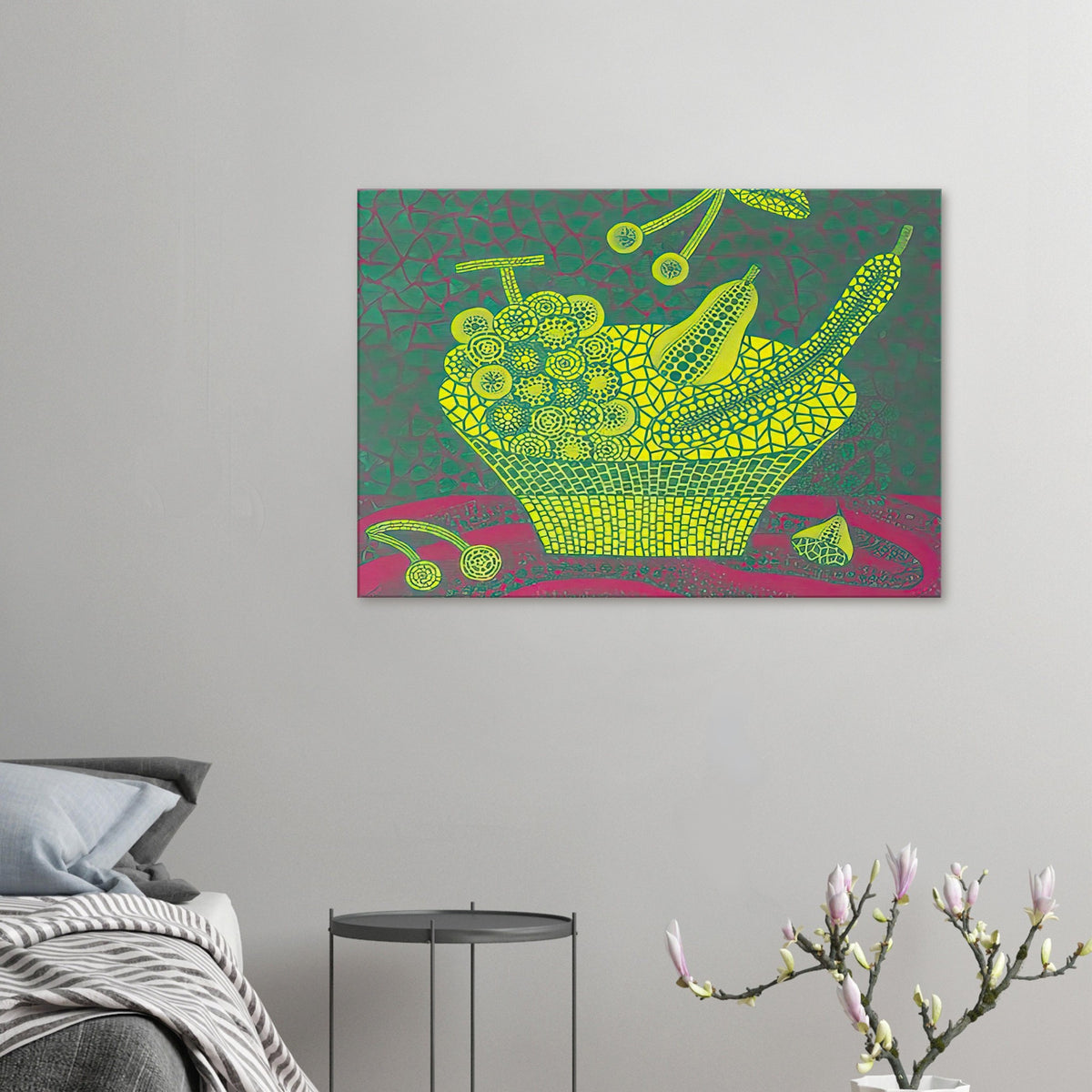 Yayoi Kusama canvas print — Fruit Basket (4) by Yayoi Kusama explores one of the artist’s recurring subjects: the abundance of ordinary fruit