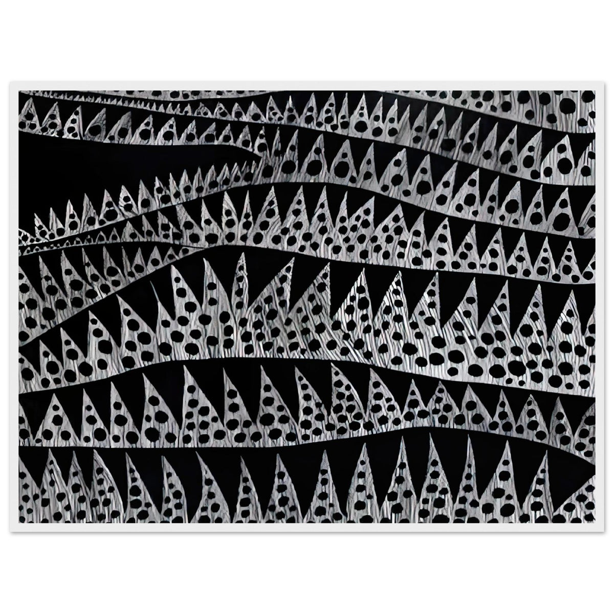 Yayoi Kusama framed print — Waves (TWXZO) approaches the motion of water as a patterned, repeating event, white frame, 60x80 cm / 24x32″
