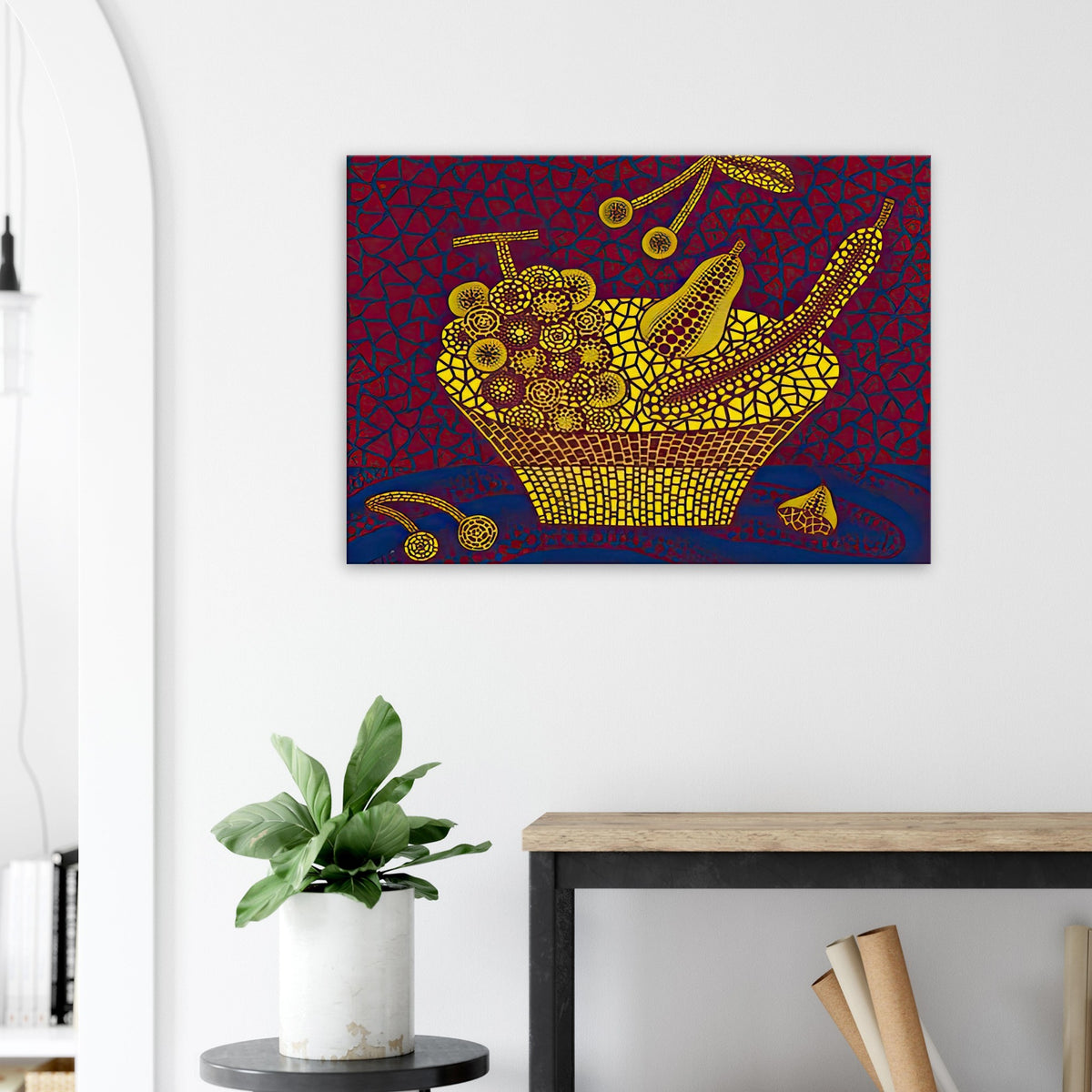 Yayoi Kusama canvas print — Fruit Basket (2) by Yayoi Kusama explores one of the artist’s recurring subjects: the abundance of ordinary fruit