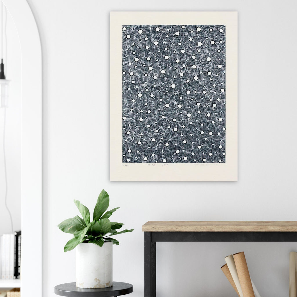 Yayoi Kusama poster — The title Meditation frames this artwork as an exercise in focused looking