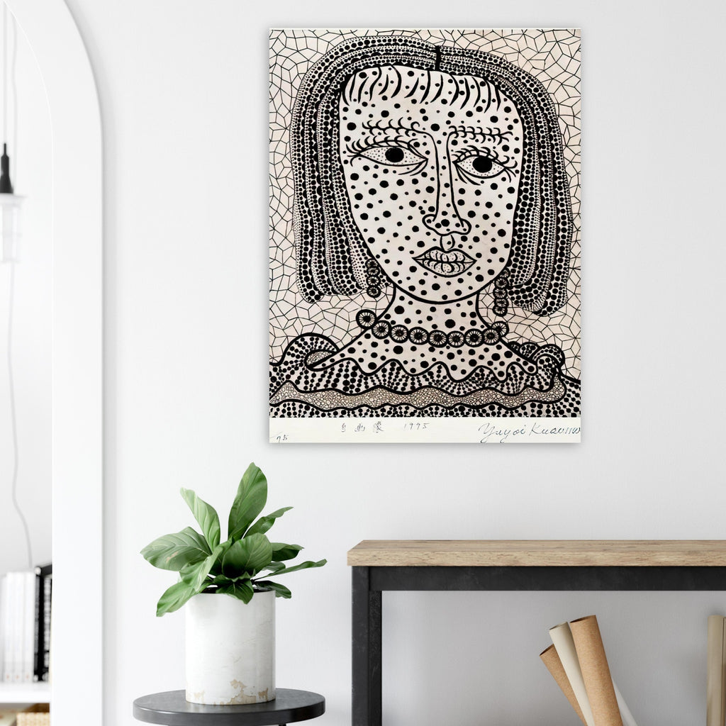 Yayoi Kusama poster — A self-portrait by Kusama is more than a likeness; it opens a question about how the artist chooses to be seen