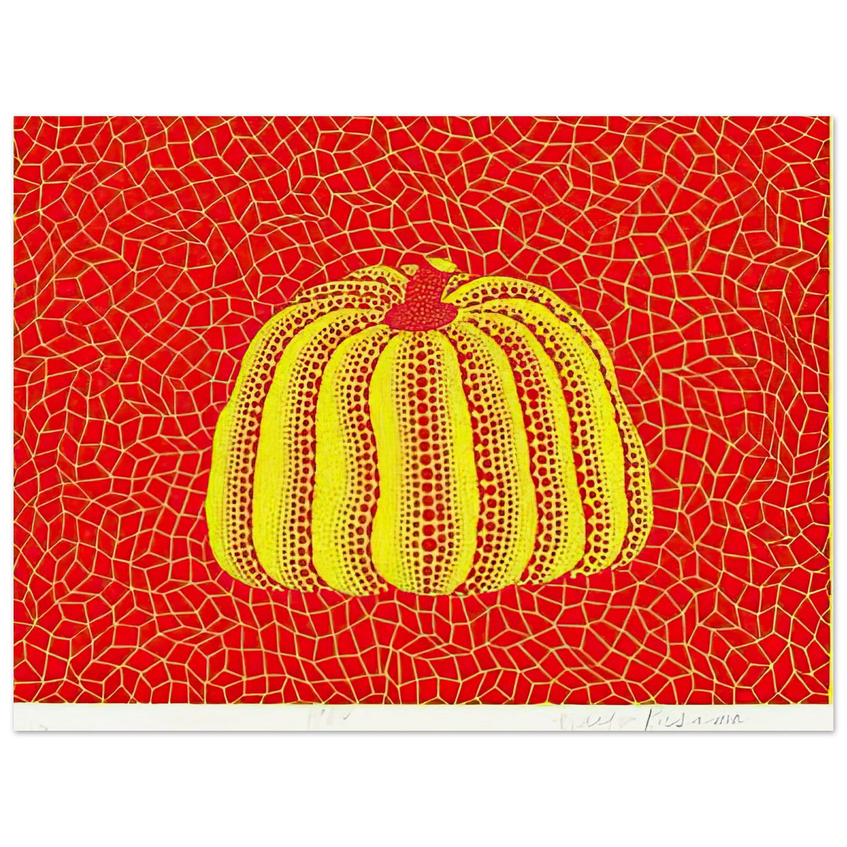 Yayoi Kusama poster — Pumpkin Orange presents Kusama’s familiar pumpkin through an explicitly orange variation, 15x20 cm / 6x8″