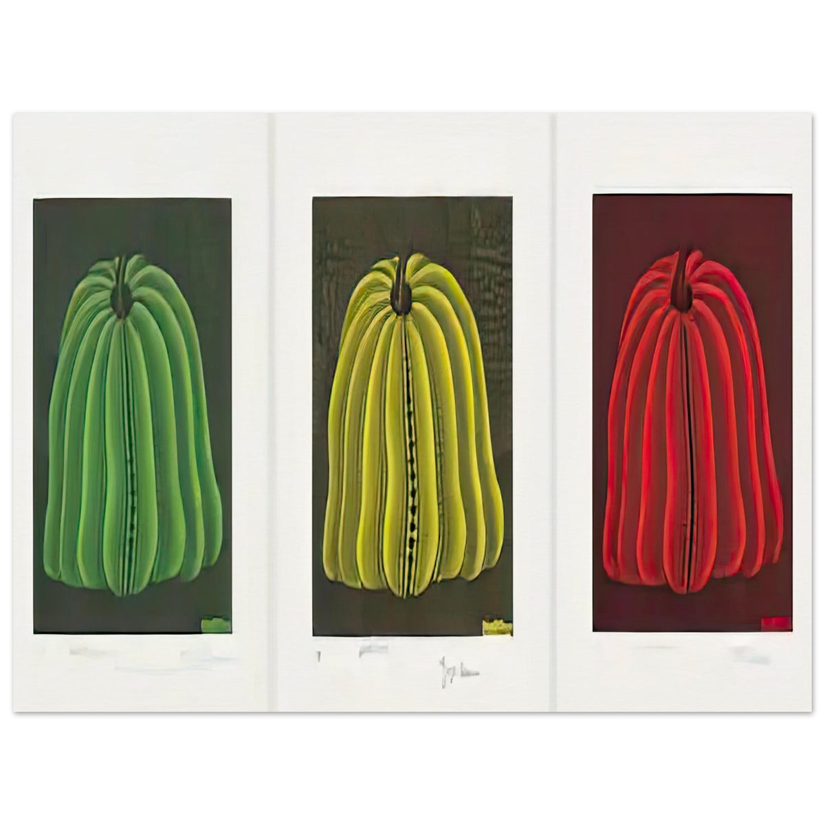 Yayoi Kusama poster — Pumpkin 2000 (Set) uses a set treatment to reinterpret one of Kusama’s most affectionate subjects, 15x20 cm / 6x8″