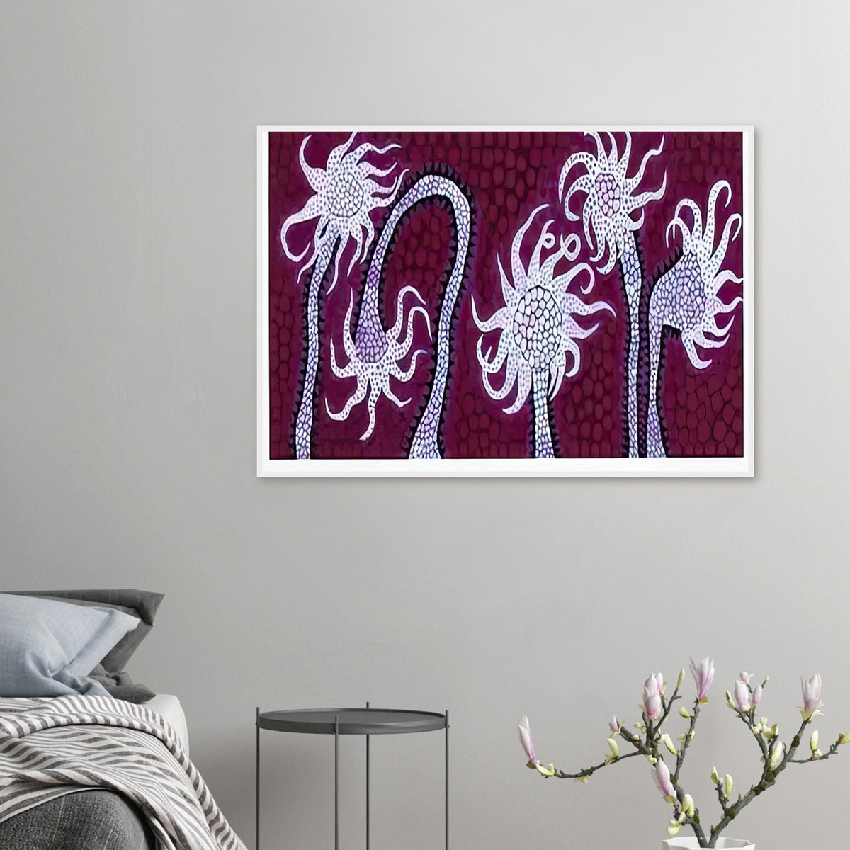 Yayoi Kusama framed print — Night Flowers (A) explores the mystery of blossoms after dark